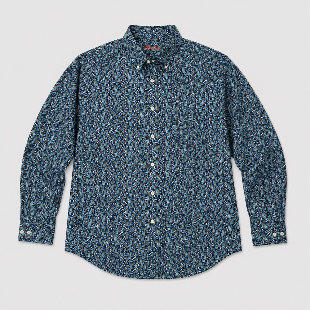 Alan Flusser Mens XXL Blue Paisley Button Down Shirt 100% Cotton Long Sleeve